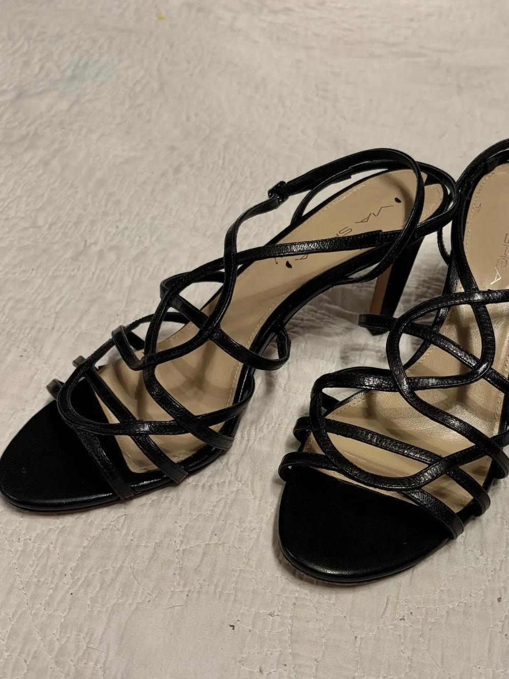 VIA SPIGA Genuine Leather Black Women's Strappy Heel Sz 8.5M